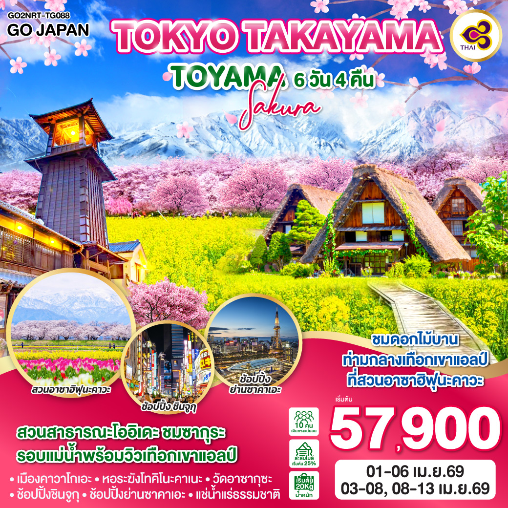 ทัวร์ญี่ปุ่นTOKYO TAKAYAMA TOYAMA SAKURA 6วัน 4คืน (TG)